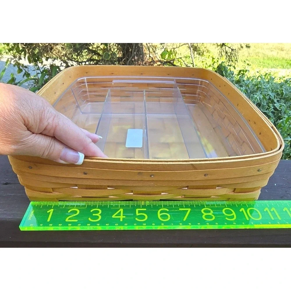 Longaberger Large Desk Organizer Basket Woven Wood 2001 Plastic Divided Liner